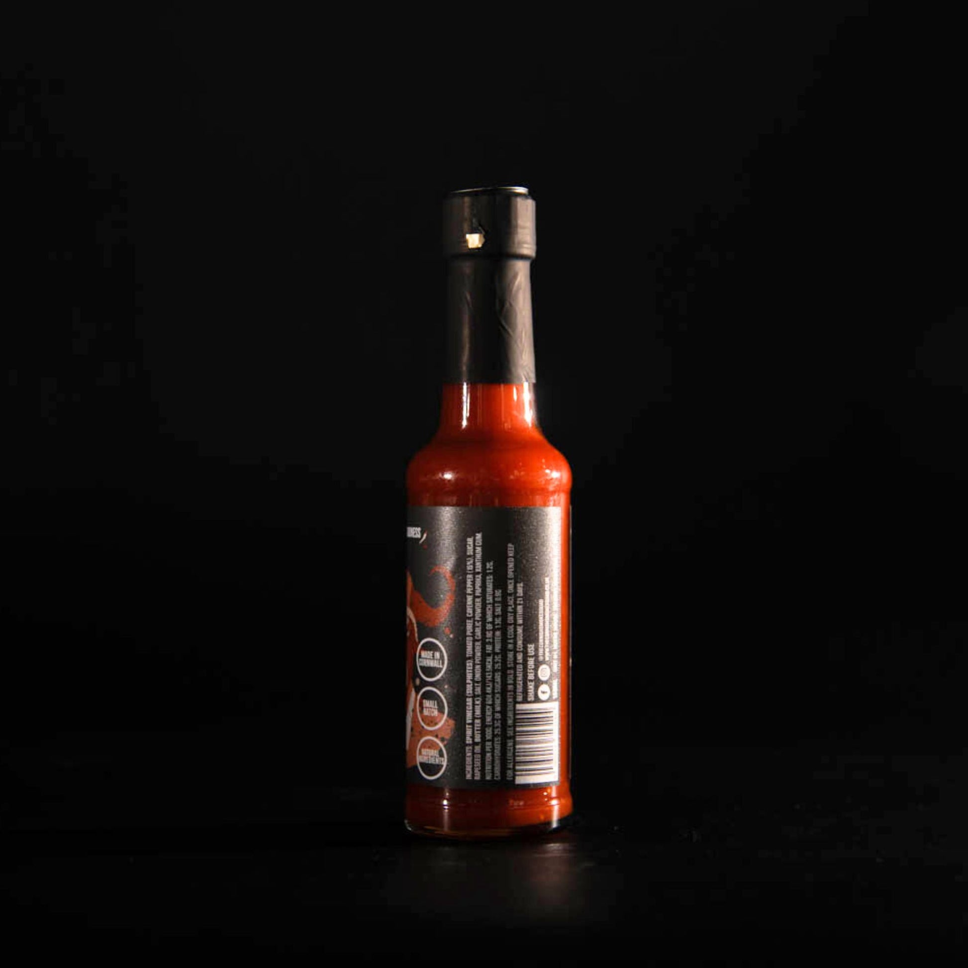 Shows the ingredients on the label for the buffalo hot sauce from the cornish smoke squad.