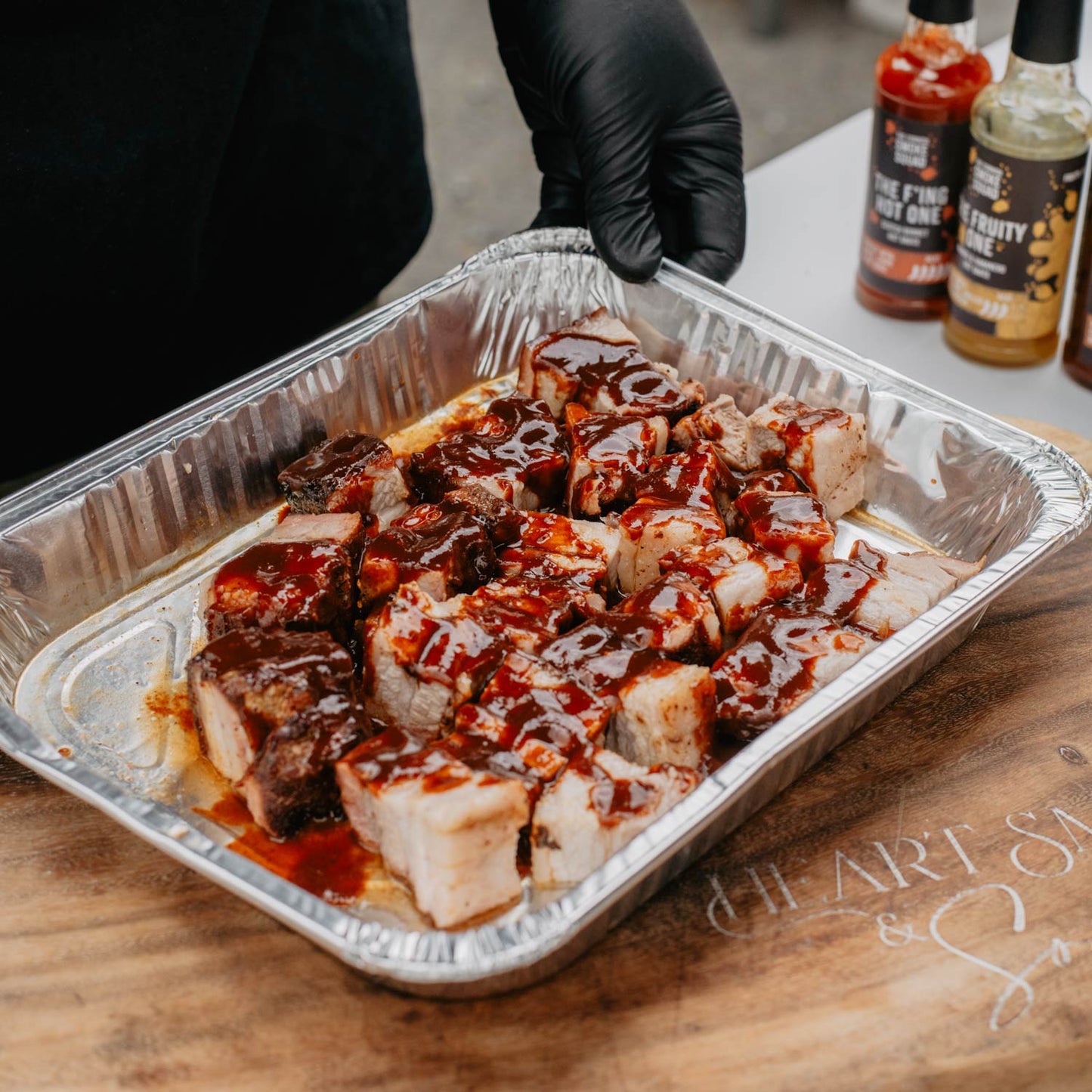 BBQ'd pork coated in chipotle hot sauce from The Cornish Smoke Squad