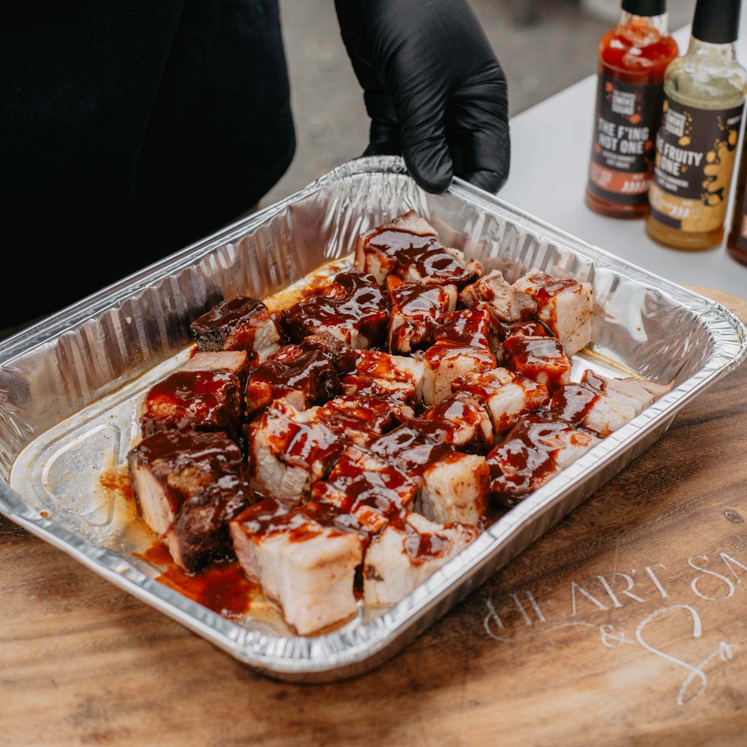 BBQ'd pork coated in chipotle hot sauce from The Cornish Smoke Squad