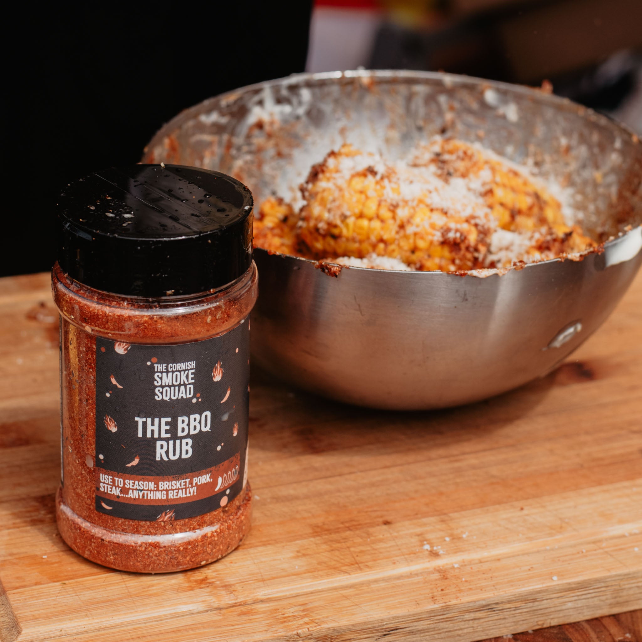 bbq rub mixed on sweetcorn